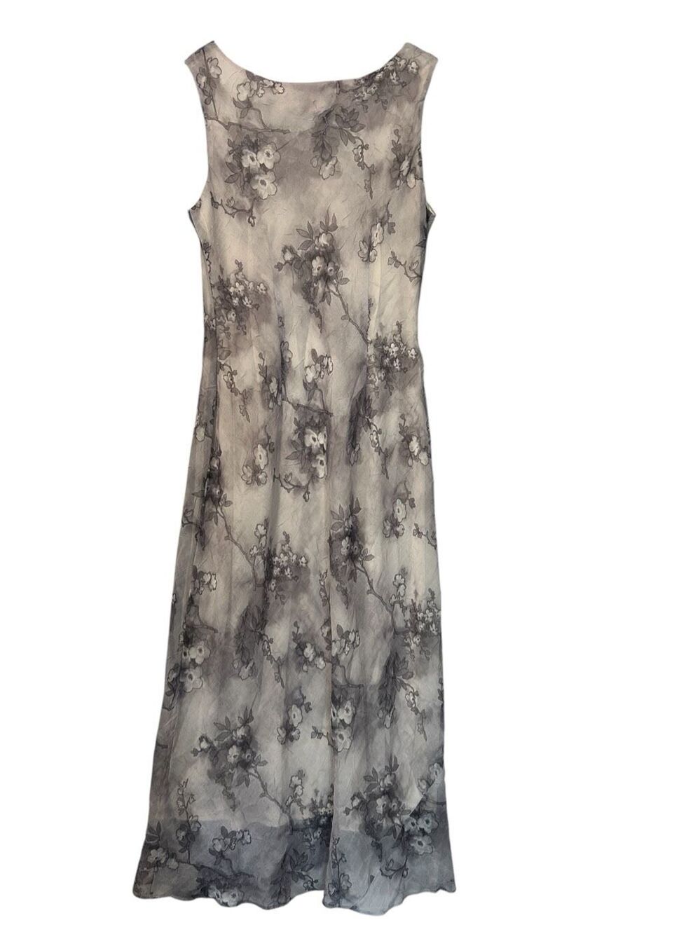 Vintage 90's Fairycore Ronni Nicole Grey Floral Chiffon Sleeveless Maxi Dress 14